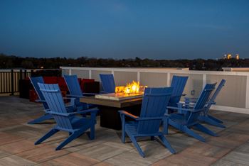 Rooftop deck with lake and minneapolis skyline views